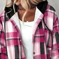 thumbnail image 6 of Women's Plaid Hooded Fleece Shacket Long Sleeve Button Front Coat with Pockets, 6 of 6