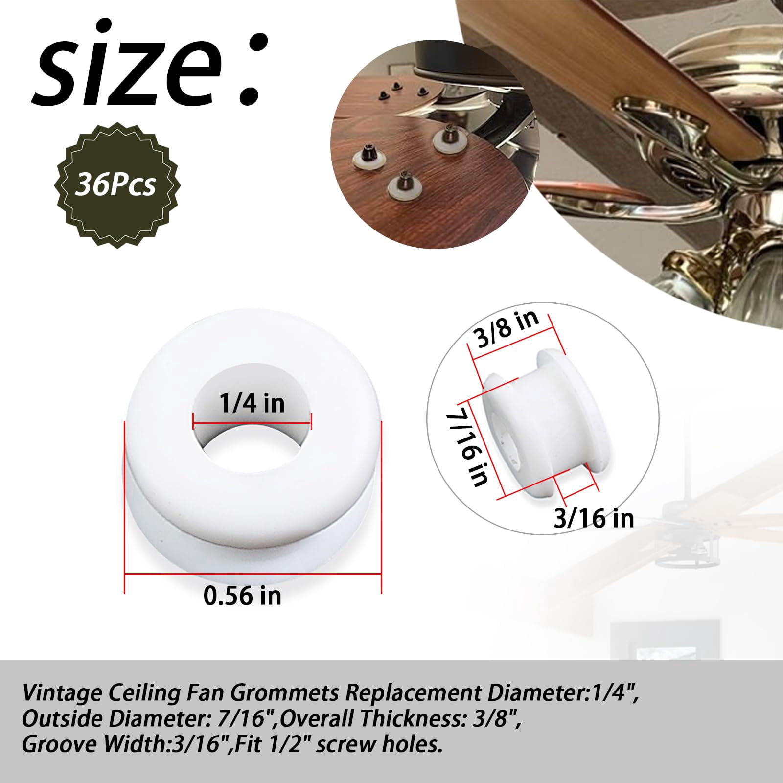 36pcs New Rubber Grommets In White Compatible With Hunter Vintage Discontinued Ceiling Fans/ceiling Fan Replacement Parts (36)