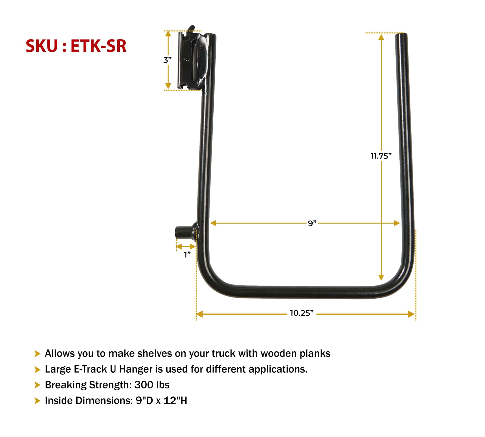 (4 Pack) E-Track Square Bracket, Tie-Down Accessories w/ E Track Spring Fitting, 9 Inch Wide Square Bracket Hanger, Use for Hanger, Shelf Bracket, Support Beams, Trailer, Truck, Pickup, Cargo Van