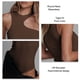 thumbnail image 5 of Body sin mangas para mujer, cuello redondo, asimétrico, ajustado, patrón liso, mono de punto acanalado elegante y sencillo, marrón L, 5 of 6