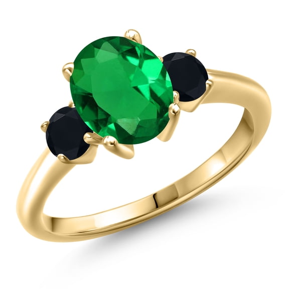 Gem Stone King 10K Yellow Gold Green Nano Emerald and Black Onyx Engagement Ring for Women | 1.94 Cttw | Oval 9X7MM | Gemstone May Birthstone | Size 7