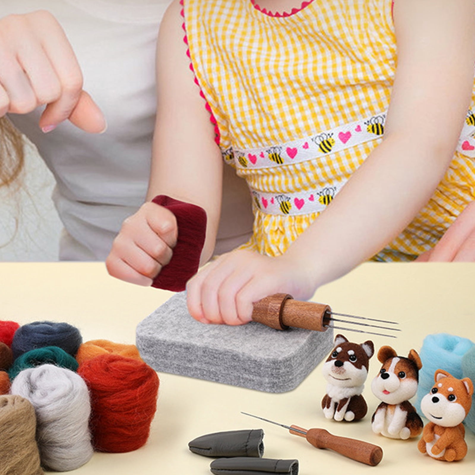 24 Color Needle Felting Set with Felting Needle Instruction Wool Roving Finger Cots Handle for Beginner Adult