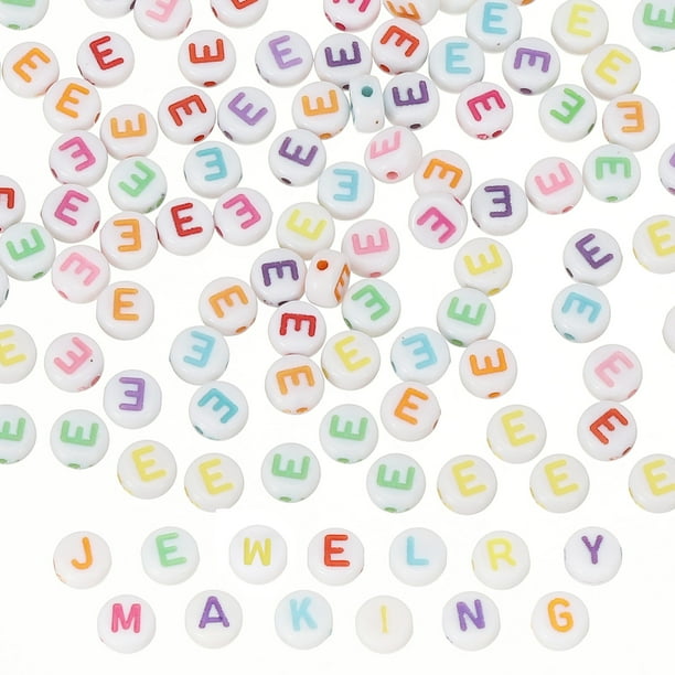 Cuentas del alfabeto, 100 piezas de cuentas de letras arcoíris de acrílico para hacer pulseras de amistad y joyería, 4x7mm, letra E