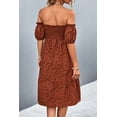 thumbnail image 2 of Women's Ditsy Floral Smocked Frill Trim Off Shoulder Dress Knee Length 95% Polyester 5% Spandex Everyday Wear Casual, 2 of 6