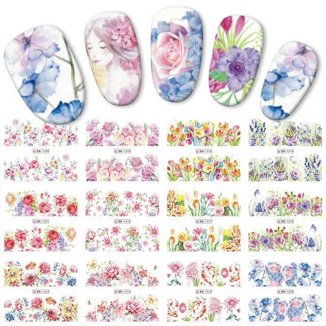 Kiplyki Wholesale Nail Watermark Sticker Gold Watercolor FlowerColor Nail Sticker 1PC
