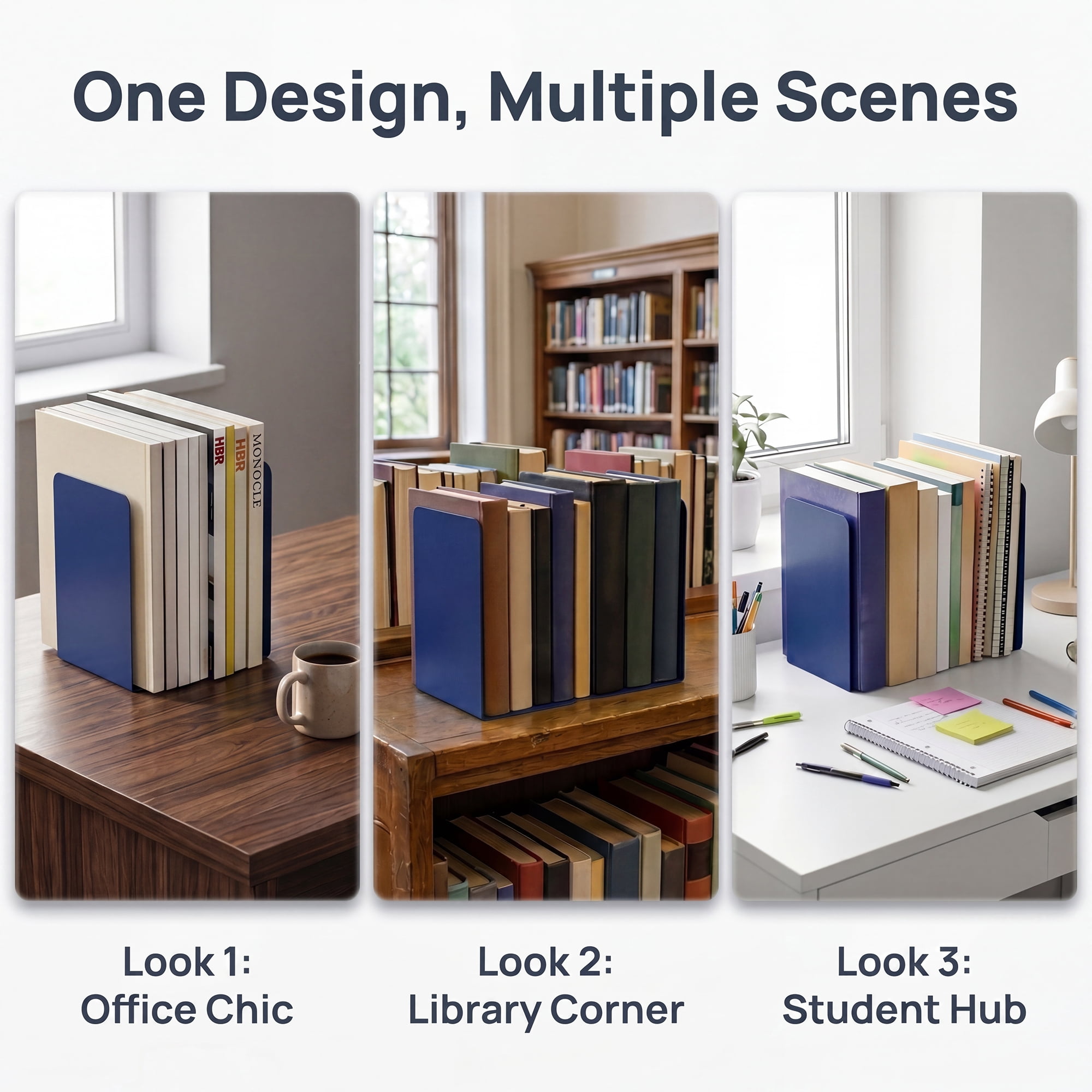 Unique Bargains Expandable L-Shaped Bookends with Compartments Home 2 Pcs Bicheng Blue 5.2"L x 4.1"W x 7.7"H