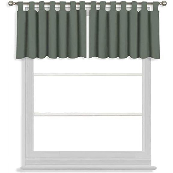 Tab Top Blackout Valance Curtains Panel Drapes Dark Grey 32 Wide by 20 Long - 1 Panel