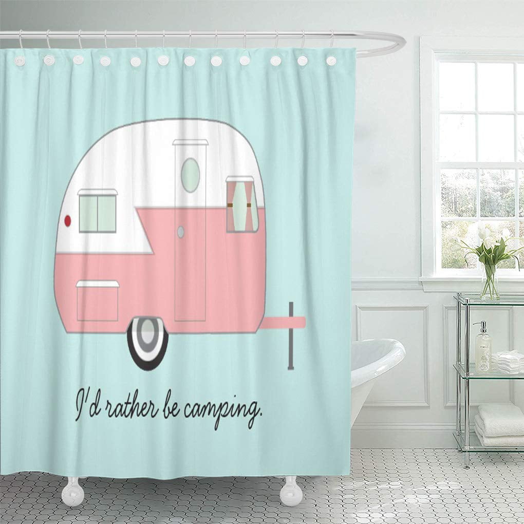 SUTTOM Vintage Retro Camper Pink Caravan Hipster Cute Shower Curtain