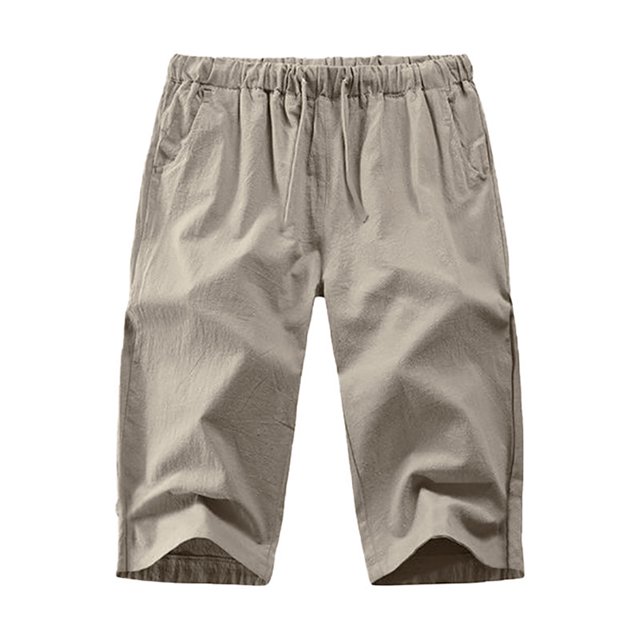 Innerwin Capri Pants Elastic Waist Men Yoga Pant Beach Solid Color Lightweight Capris Apricot L