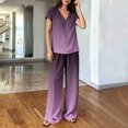 thumbnail image 4 of Cagogo Women Plus Size 2 Piece Outfits Summer Vacation Set Loose V Neck Short Sleeve Tshirt Wide Leg Pants Casual Cruise Travel Lounge Tracksuits Boho Gradient Matching Sets, Purple 2XL, 4 of 6