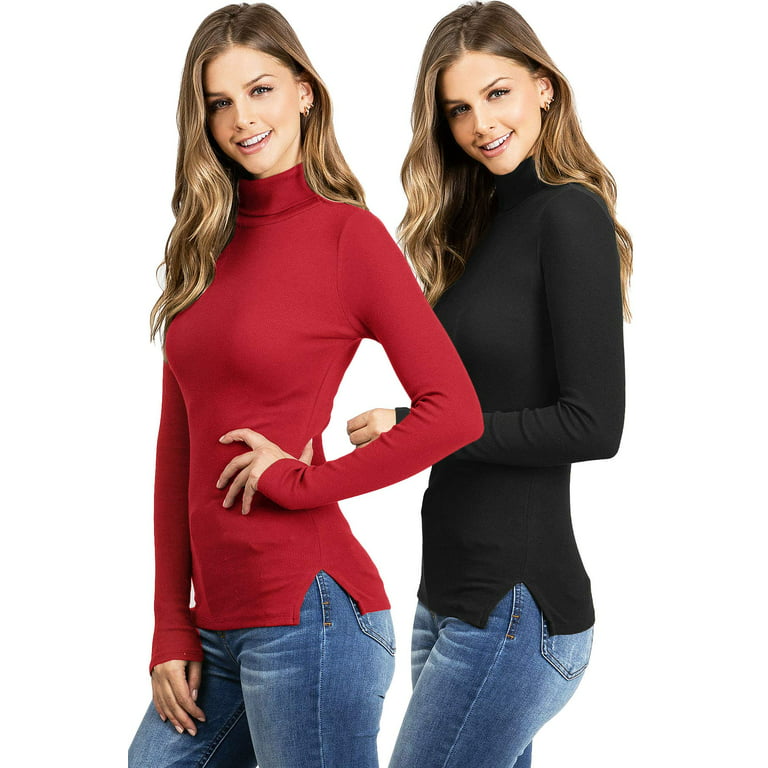 Woman TShirts Women's Turtleneck Spring and Autumn Slim Fit Demon  Long-Sleeved Red T-shirt Top