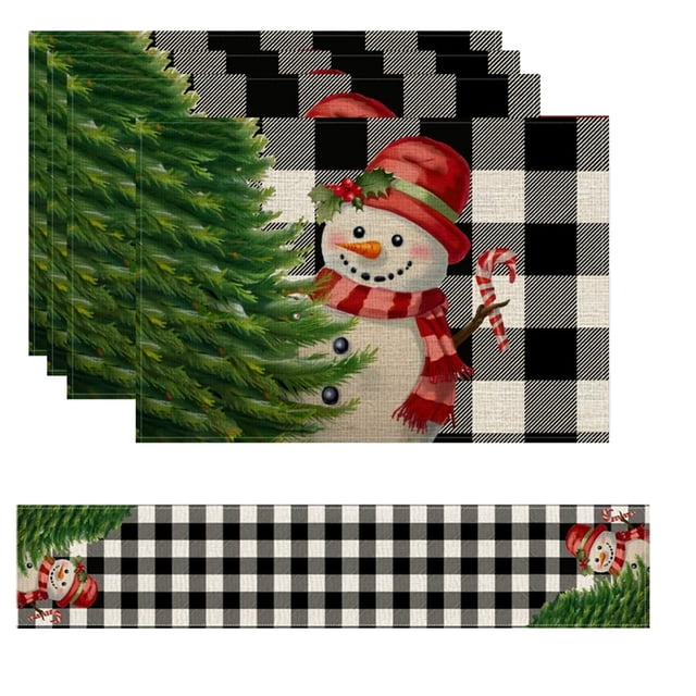 SDNall Christmas Table Runner, Christmas Table Decorations, Christmas Placemats Table Flag Set Series Linen Print Christmas Party Restaurant Decoration Tablecloth Tableware Insulation Mats