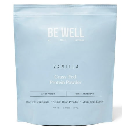Be Well by Kelly Vanilla Grass-Fed Beef Protein Powder, 23G of Protein & Zero Carbs (3 Ingredients, 30 Servings) 9 Amino Acids   3 BCAAs No Soy, No Dairy, Stevia-Free, No Sugar Added 1.87lb 849g