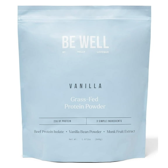 Be Well by Kelly Vanilla Grass-Fed Beef Protein Powder, 23G of Protein & Zero Carbs (3 Ingredients, 30 Servings) 9 Amino Acids   3 BCAAs No Soy, No Dairy, Stevia-Free, No Sugar Added 1.87lb 849g