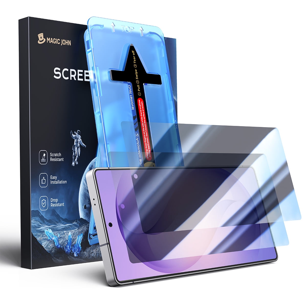 MAGIC JOHN 2 Pack Privacy Screen Protector for Samsung Galaxy S26 Corning Tempered Glass Private Screen Saver Ease of Installation
