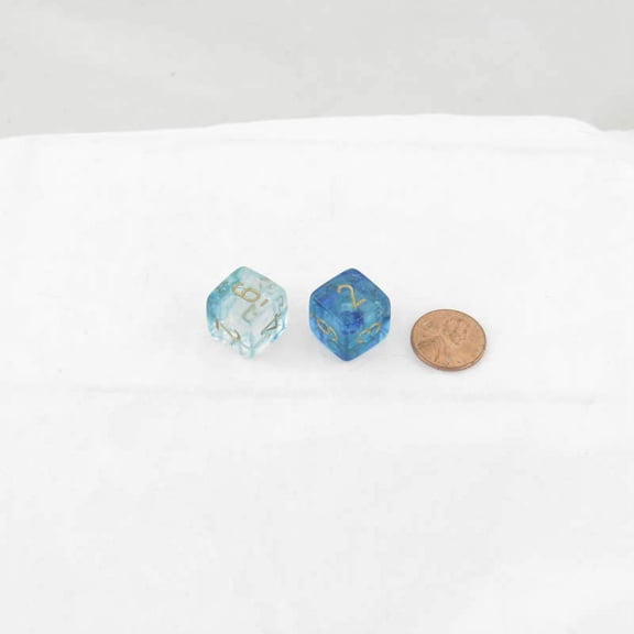 Oceanic Nebula Luminary Dice with Gold Numbers 16mm (5/8in) D6 Set of 2 Wondertrail
