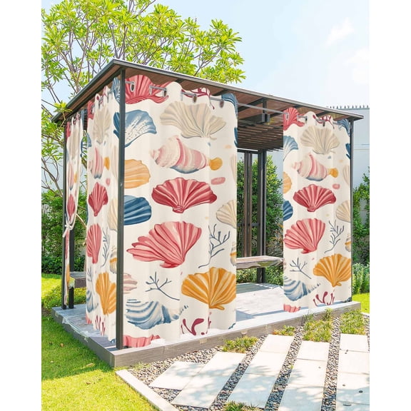 nqOlkjepod Outdoor Curtains for Patio Waterproof, Coastal Shell Outdoor Privacy Panels Grommet, Summer Sea Nautical Shell Beach Starfish Blackout Outside Curtains for Porch/Cabana 54"x108", 1 Panel