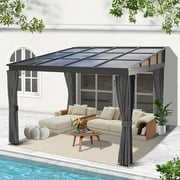 COVERONICS 1010FT Wall-Mounted Aluminum Frame Pergola Gazebo With Netting & Curtains, Sloping Roof Sunroom Perfect for Patio, Backyard, Graden