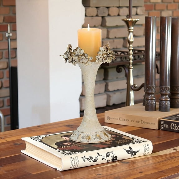 Elegant Floral Decorative Candle Holder, Metal Candle Holder, Distressed Finish Candle Holder, Large Size, 1pc
