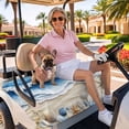 thumbnail image 3 of Golf Cart Seat Covers for 2 Seater,Coastal Blue Microfiber Cart Seat Towel Blanket,Starfish Beach Ocean Shell Sand Painting Absorbent Breathable Non Slip Bench Seats Protector for Golf Course 51"x31", 3 of 9