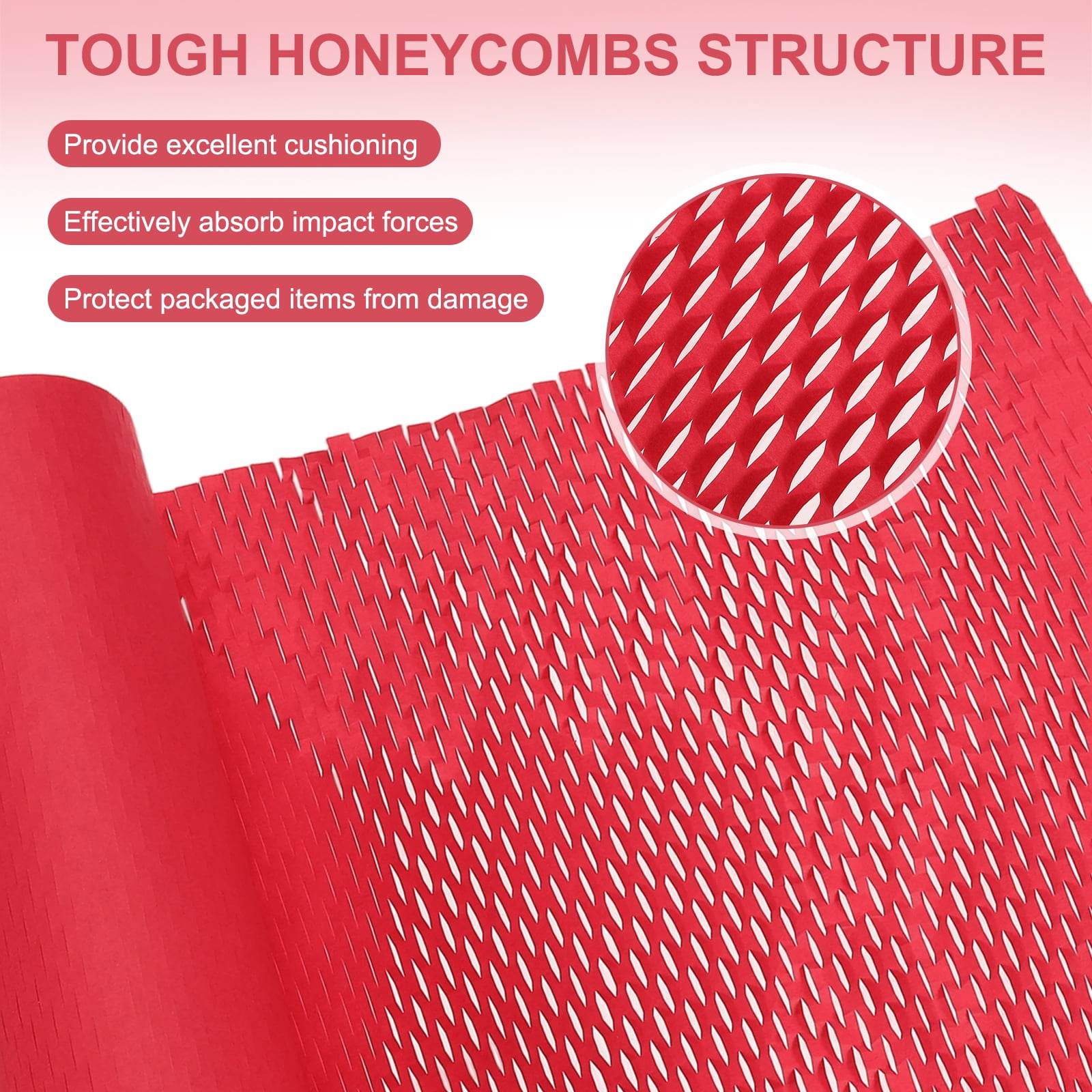 Uxcell Honeycombs Packing Paper Wrap, 12 Inch x 98 ft Wood Pulp Kraft Paper Bubble Pack Wrap Roll for Packing Shipping Moving, Red