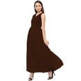 thumbnail image 2 of eloria Women's Georgette Summer Casual Pleated Design V Neck Sleevless A Line Long Dress, Color : Dark Brown | Size : M, 2 of 5
