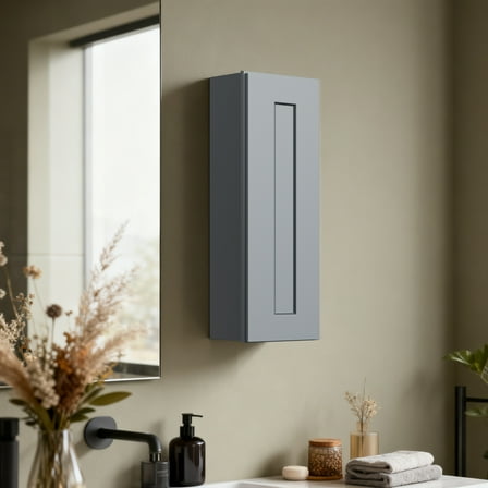 Small Bathroom Cabinets, Solid Wood Over the Toilet Storage Cabinet, Wall Mounted Organizers with Single Shaker Door & Shelves, Easy Assembly for Kitchen, Laundry Room, Corner (12”W×12”D×42”H)