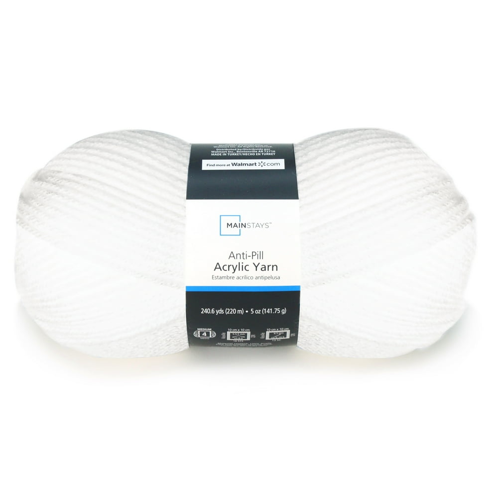 Mainstays 5 Oz Antipill Acyrilic Yarn, 100 Acyrilic, White Walmart