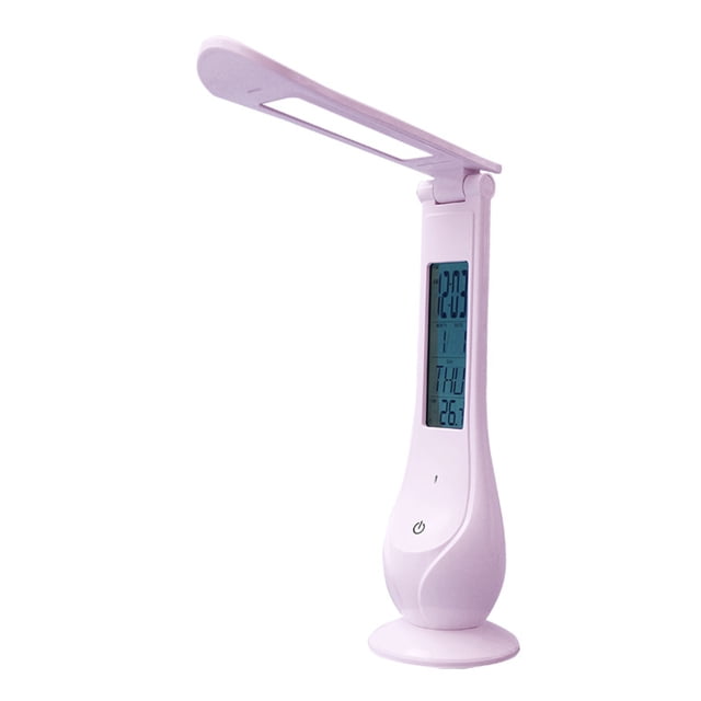Foldable Calendar Lamp Portable Intelligent LED Eye-Caring Table Lamp with Touch Control 3 Light Brightness Changing Power Calendar Thermometer Time Alarm Clock Function for Office Home