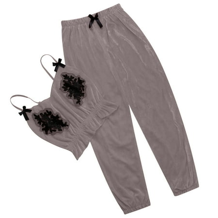 

Womens Pajamas Sets 2 Pieces Outfits Bowknot Sleeveless Cami Tops with High Waisted Long Pants Sets Sleepwear Loungewear