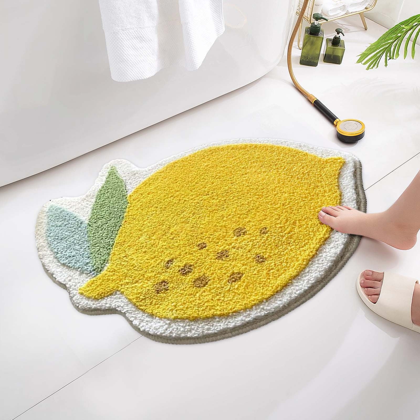 Lemon Bath Mat Lemon Bathroom Rug Cute Bath Mat Lemon Bathroom Decor Soft Absorbent Non Slip Funny Fruit Rug(Yellow, 40 * 60CM)