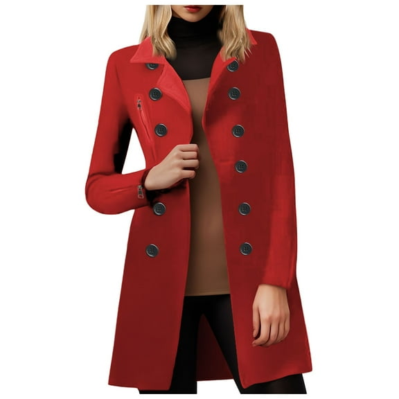 YDFCWXW Winter Trench Coats for Women's Casual Stand Collar Pea Double Overcoat Red, L