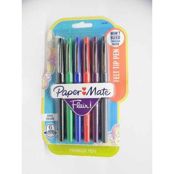 PaperMate Flair! Marker Pens Medium Tip Felt Pen 0.7mm Vivid Multicolor - 6pk
