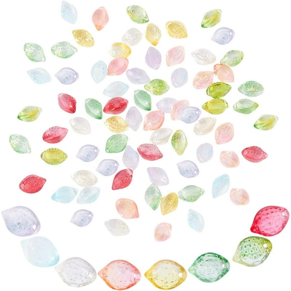 80pcs Lemon Lampwork Beads 8 Colors Handmade Glass Spacer Beads 14x10mm Fruit Dangle Charms Loose Beads for Summer Crafts Making 1.2mm Hole