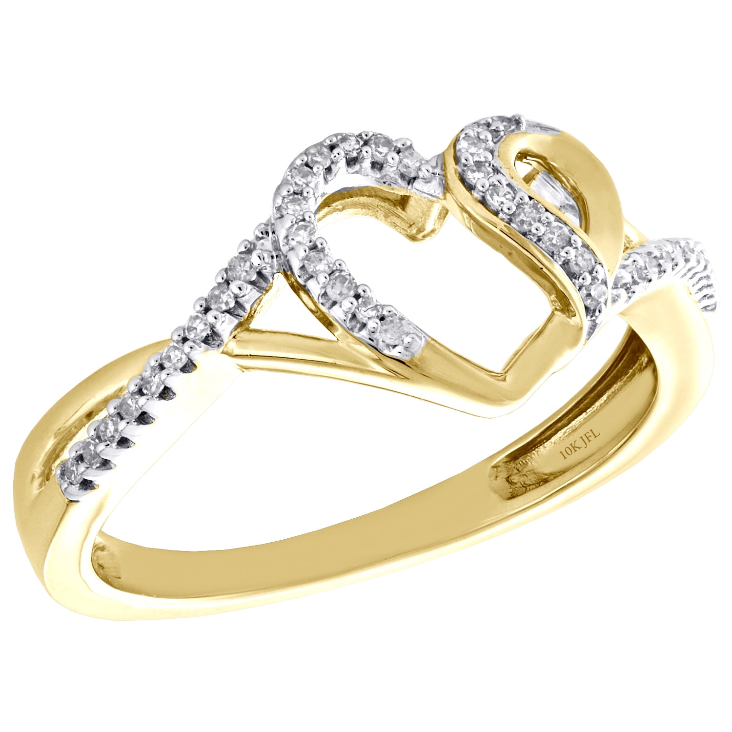 10K Yellow Gold Diamond Cut Out Intertwine Swirl Heart Cocktail Ring 0. ...