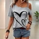 thumbnail image 4 of Camiseta de Mujer con Cuello Asimétrico, Corte y Estampado Gráfico, Corta. Gris XXL, 4 of 10