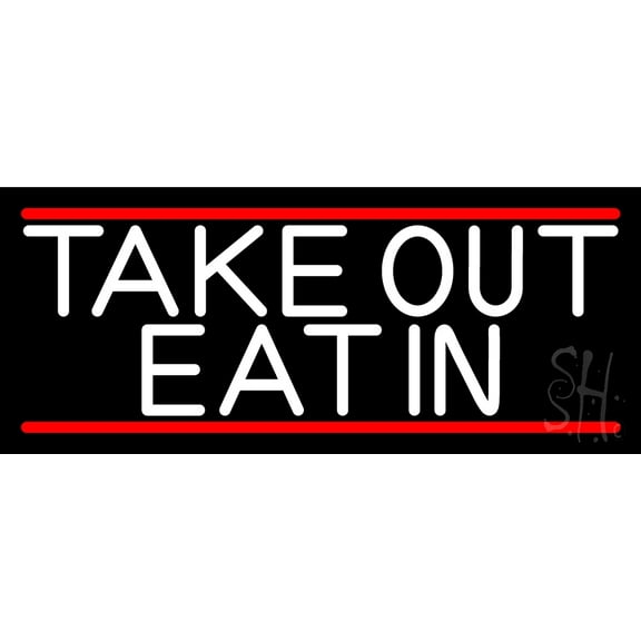 Take Out Eat In LED Neon Sign 10 x 24 - inches, Clear Edge Cut Acrylic Backing, with Dimmer - Bright and Premium built indoor LED Neon Sign for Bar decor.