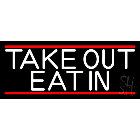 Take Out Eat In LED Neon Sign 6 x 15 - inches, Clear Edge Cut Acrylic Backing, with Dimmer - Bright and Premium built indoor LED Neon Sign for Bar decor.