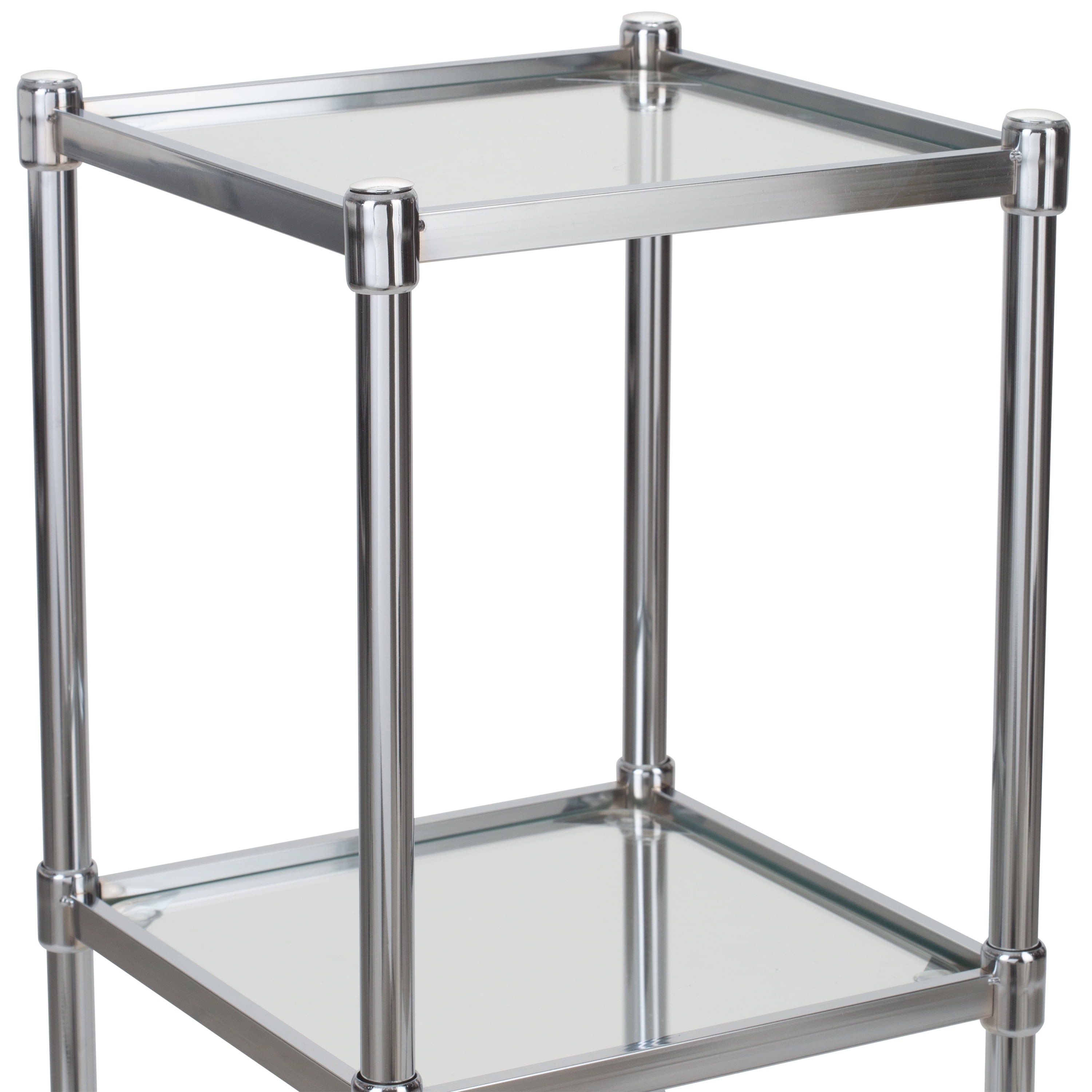 Side Table with 3 Tier Shelves Multifunction Glass Brazil