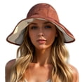 thumbnail image 3 of Beach Hats for Women Unisex Foldable Empty Top Wide Brim Sun Hat Face Brick Red One Size, 3 of 5
