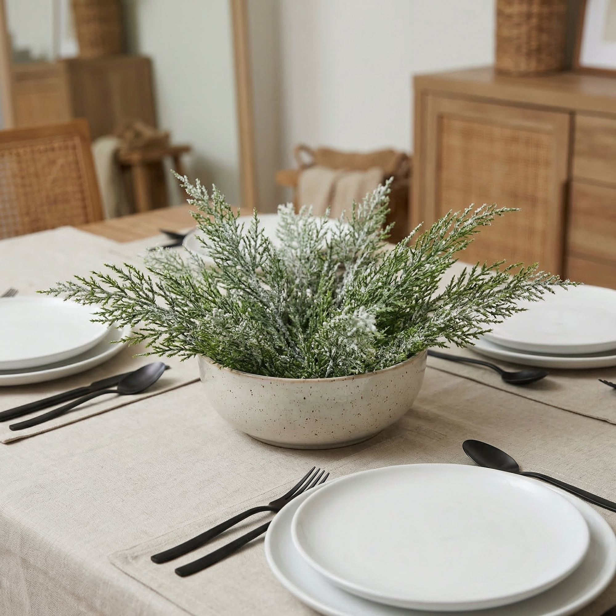 Unique Bargains 12pcs Artificial Pine Branches White-Green 13.8"