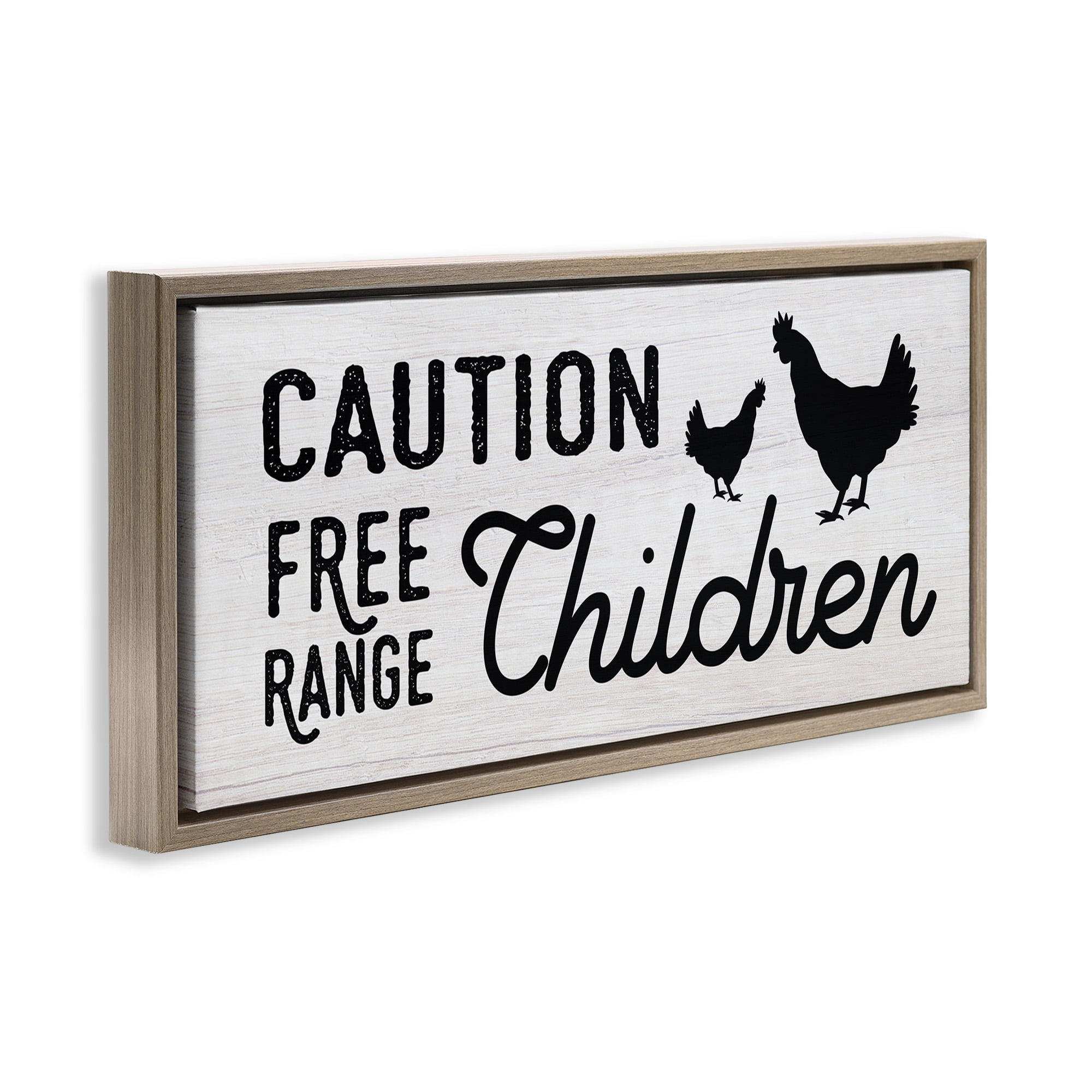 Stupell Industries Caution Free Range Children Animals & Insects Painting Brown Floater Framed Canvas Art Print Wall Art, 31 x 14