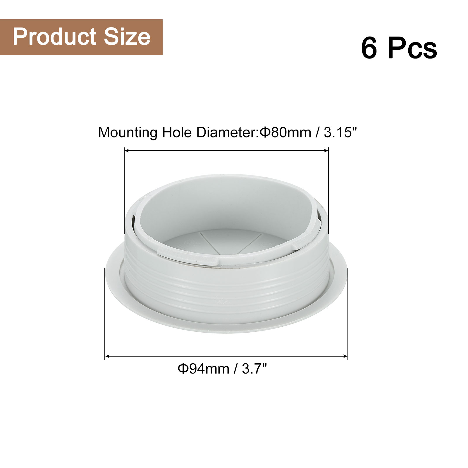 6 Pack Desk Grommet, 3.15 inch 80mm Desk Cable Hole Cover, Gray