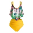 thumbnail image 1 of Rosegal Women Plus Size Flower Leaf Dual Strap Ruched Tankini Swimwear Yellow 4X, 1 of 5