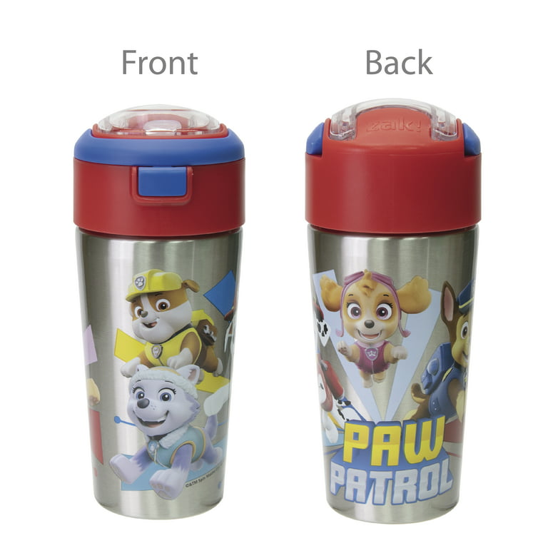 Paw Patrol 12 oz Blue and Red Plastic Water Bottle with Wide Mouth and Flip-Top Lid, Size: 12oz