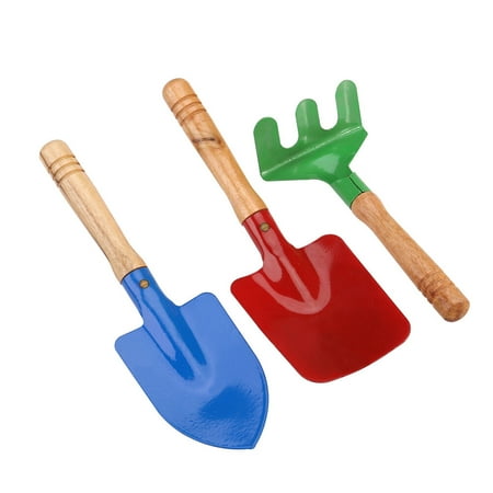 

2 Set/6 Pcs Children Garden Tool Iron Shovel Trowel Rake Colored Printed Hand Tools with Wooden Handle for Kids Child Girl