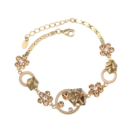 - Golden Tone Abstract Cube Flower Daisy Crystal Element Bracelet Bangle