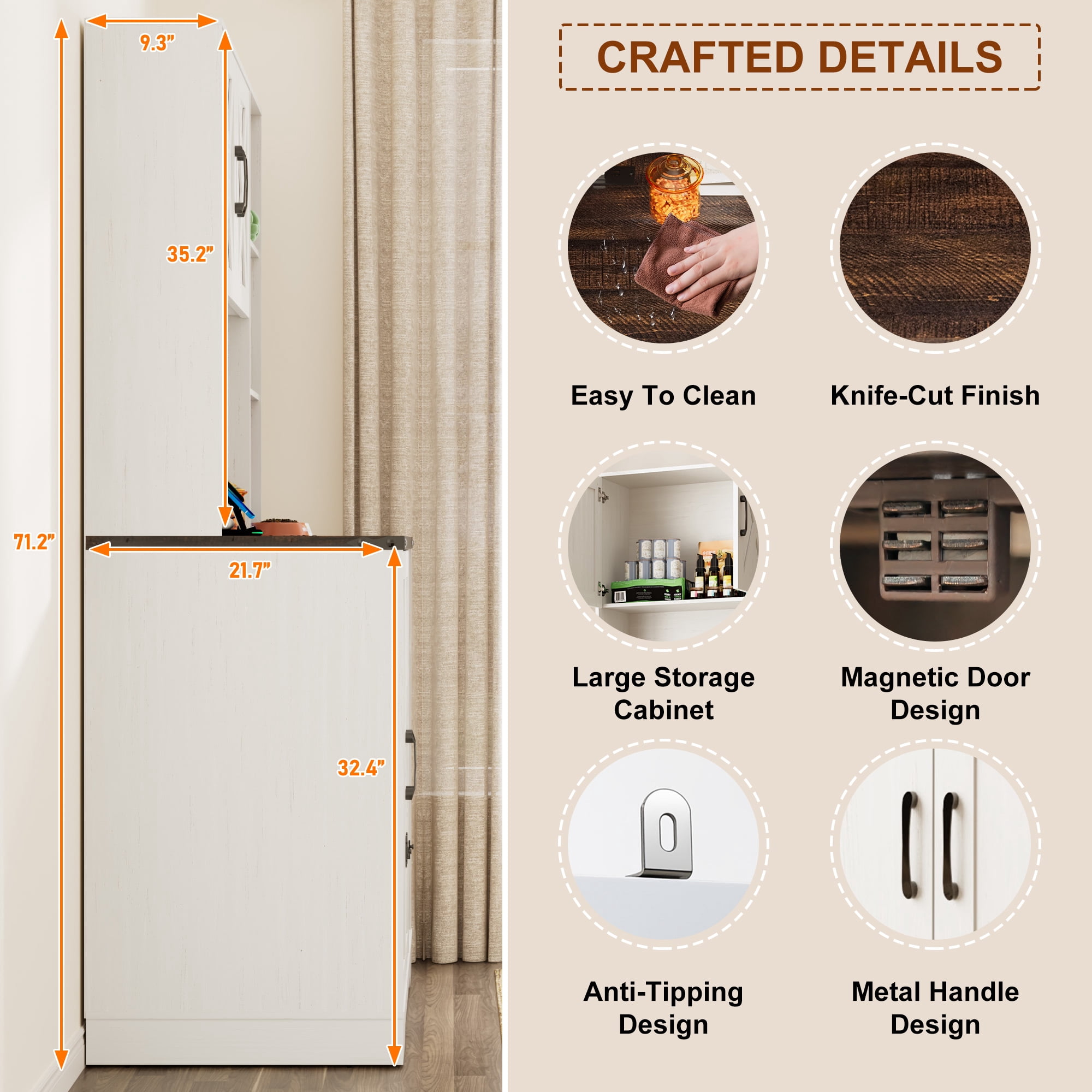 Blotout 71" Tall Farmhouse Cat Litter Box Enclosure W/Open Shelves & Doors, Wooden Cat Litter Box Furniture for Self-Cleaning Litter Boxes, Large Hidden Litter Box Furniture W/ Power Outlets, Locks