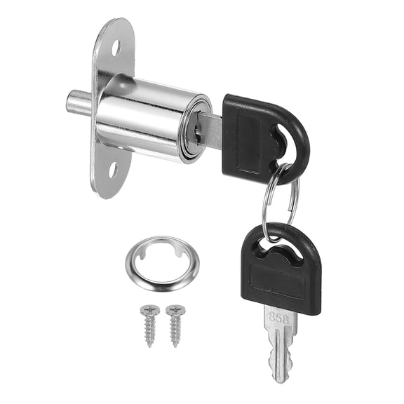 Push Plunger Lock with Keys & Screws & Locking Rings for Window Barn Drawer Cabinet Garage 7/8"