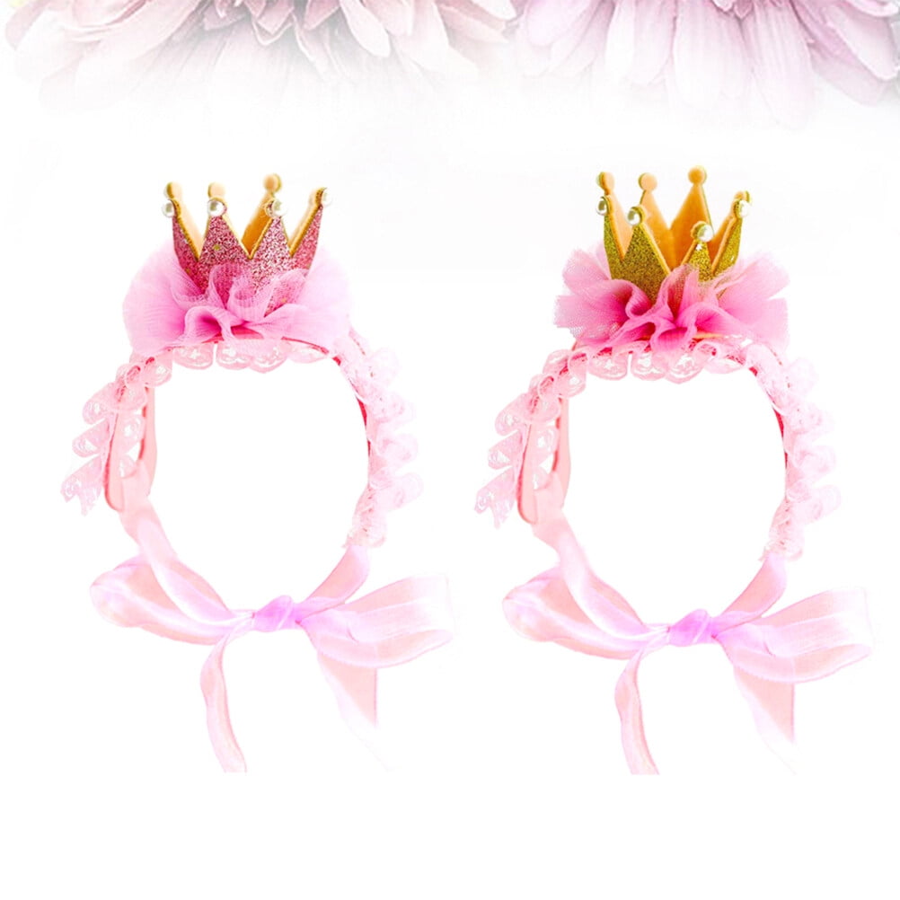OUNONA 2-Piece Pet Headband Lace Hair Hoop Assorted Colors Fashion Pet Costume Accessory for Dogs and Cats